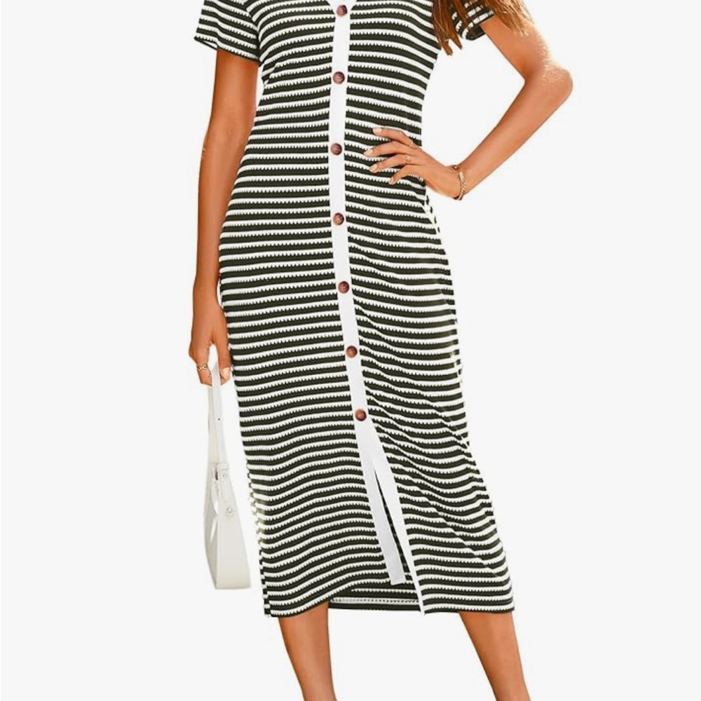 Striped Green and White Button-Down Dress